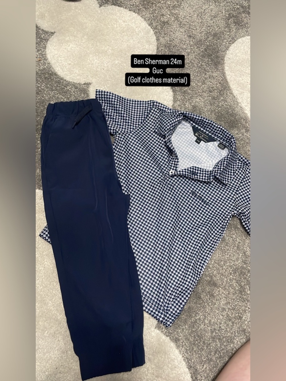 Ben Sherman Navy Jogger Pants & Navy Patterned Polo Set